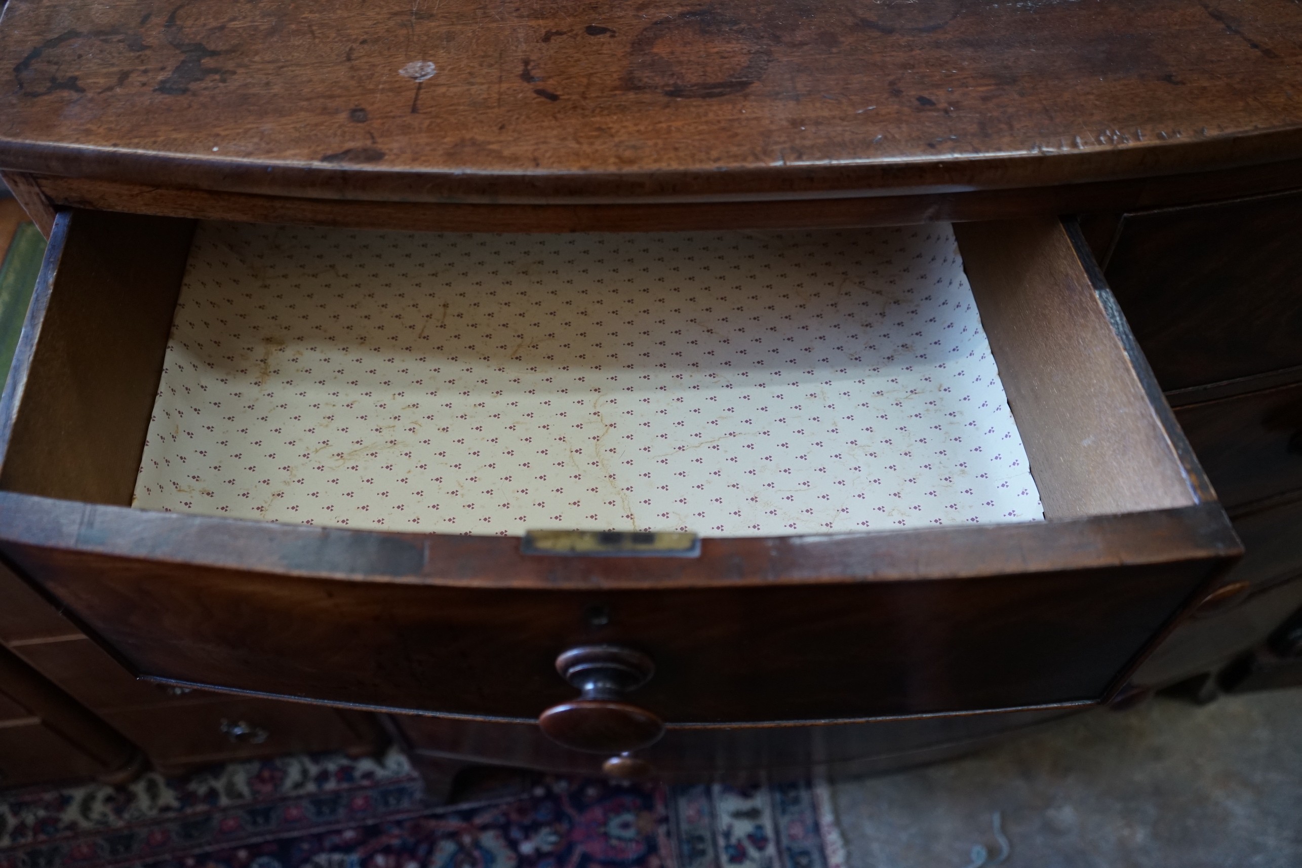 A 19th century mahogany bow-fronted chest of drawers, width 107cm, depth 59cm, height 108cm